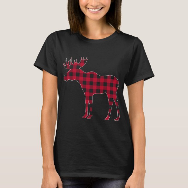 Camiseta Xadrez Vermelha Buffalo Moose Família de Natal (Frente)