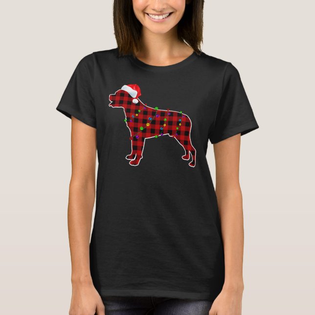 Camiseta Xadrez Vermelha Buffalo Rottweiler Cão Pijama de N (Frente)