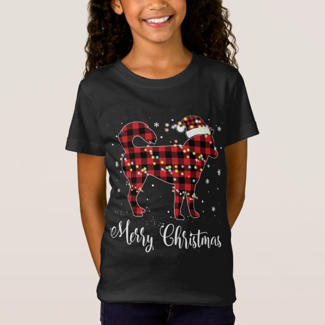 Camiseta Xadrez Vermelha Buffalo Siberian Husky Feliz Natal (Frente)