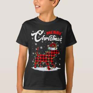 Camiseta Xadrez Vermelha Cachorro Papai Noel Árvore de Nata
