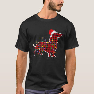 Camiseta Xadrez Vermelha Dachshund Cachorro Natal Família