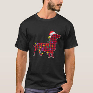 Camiseta Xadrez Vermelha Dachshund Cão Luzes de Natal Pija