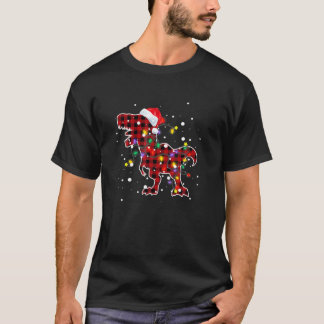 Camiseta Xadrez Vermelha Dinossauro Pijama de Natal T Rex X