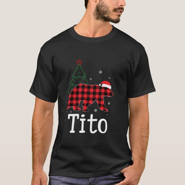 Camiseta Xadrez Vermelha Engraçada Xmas Tito Urso de Natal  (Frente)