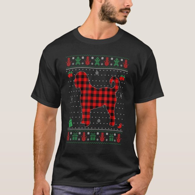 Camiseta Xadrez Vermelha Feia de Natal Feia de Cachorro de  (Frente)