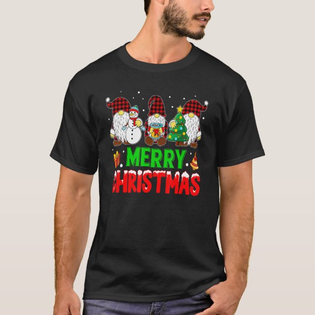 Camiseta Xadrez Vermelha Feliz Natal Gnomo Matando Buffalo  (Frente)
