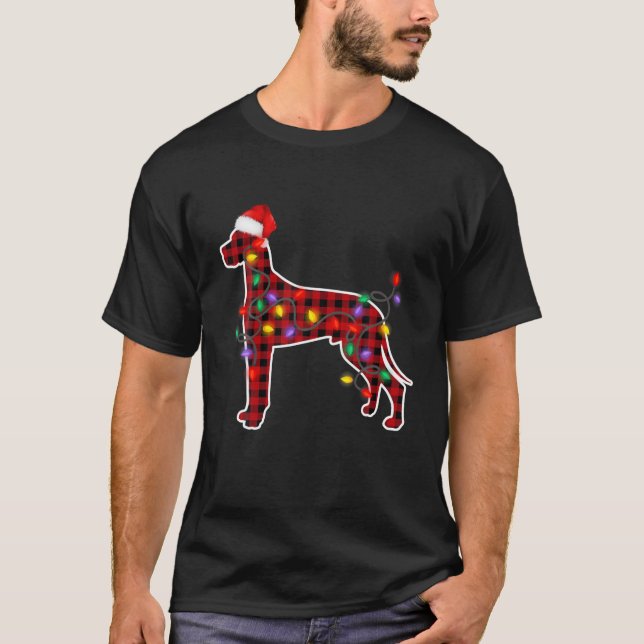 Camiseta Xadrez Vermelha Grande Cachorro Noel Noel Luz de N (Frente)