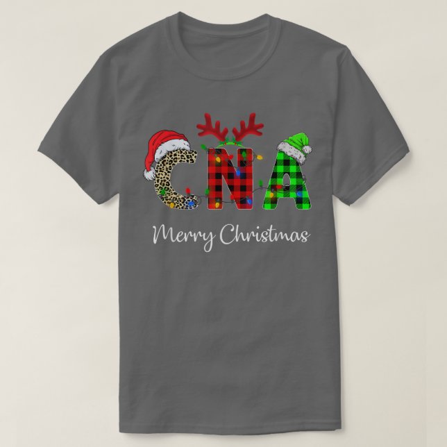 Camiseta Xadrez Vermelha Leopardo CNA Enfermando Santa Hat  (Frente do Design)