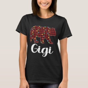 Camiseta Xadrez Vermelha Luzes de Natal Gigi Bear Xmas Paja