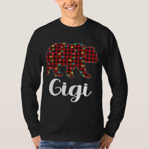 Camiseta Xadrez Vermelha Luzes de Natal Gigi Bear Xmas Paja