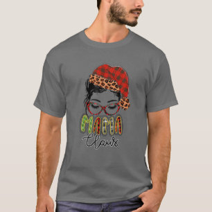 Camiseta Xadrez Vermelha Mama Claus Messy Família Brun Mã