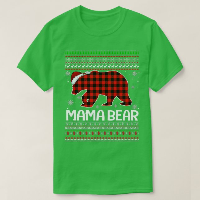 Camiseta Xadrez Vermelha Mama Ursa Natal Pajama Matando Fam (Frente do Design)