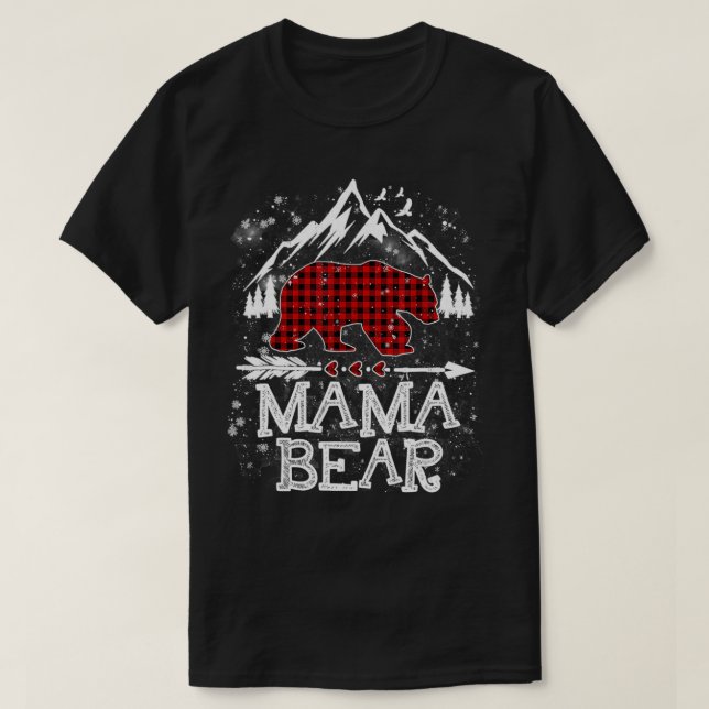 Camiseta Xadrez Vermelha Mama Ursa Natal Pajama Matando Fam (Frente do Design)
