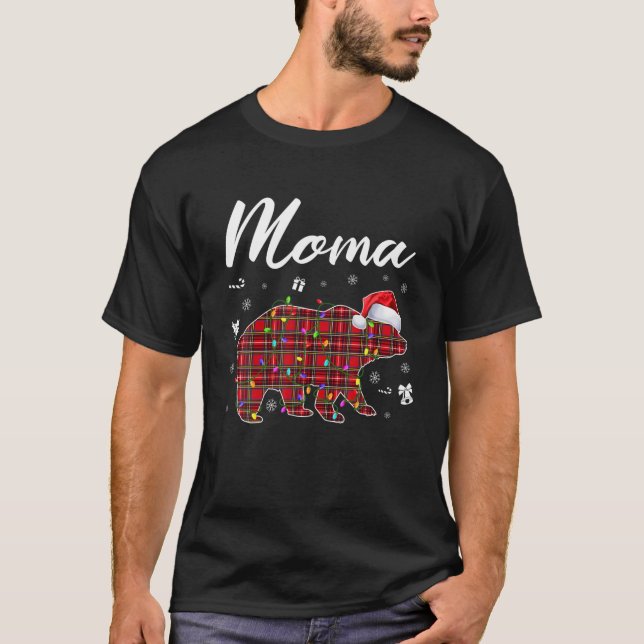 Camiseta Xadrez Vermelha Moma Urso Correspondendo Buffalo P (Frente)