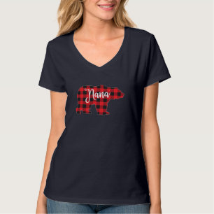Camiseta Xadrez Vermelha Nana Bear Correspondendo à Família