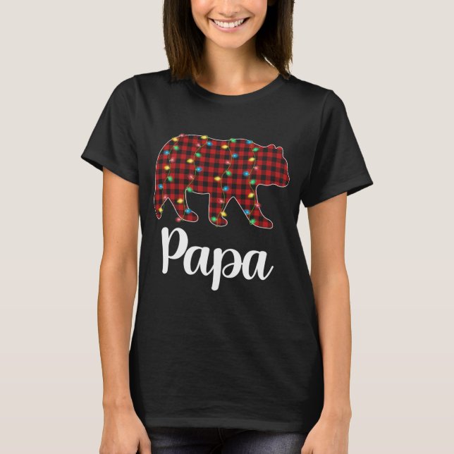 Camiseta Xadrez Vermelha Noite Luz Papa Urso Natal Pajama (Frente)
