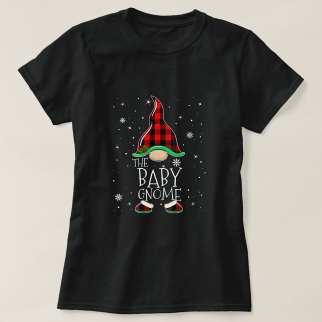 Camiseta Xadrez Vermelha O Bebê Gnomo - Pijama de Natal (Frente do Design)