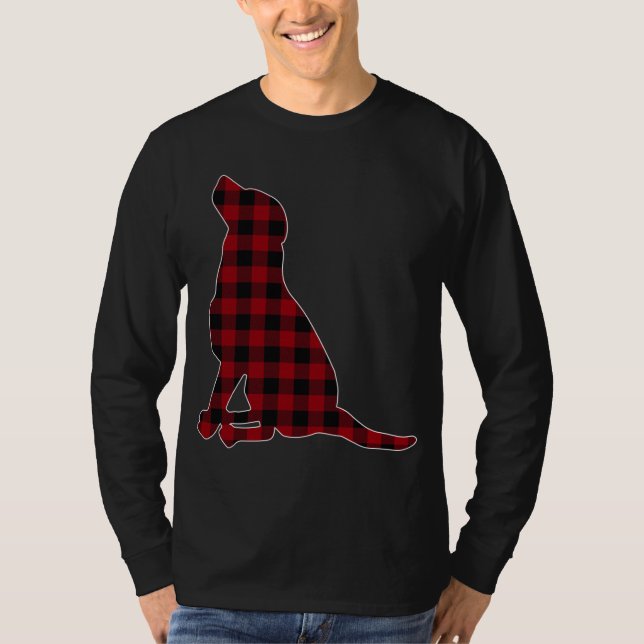 Camiseta Xadrez Vermelha Preta Lab Preto Figurando com a Fa (Frente)