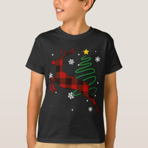 Camiseta Xadrez Vermelha Reindeer Buffalo Deer Family Pajam
