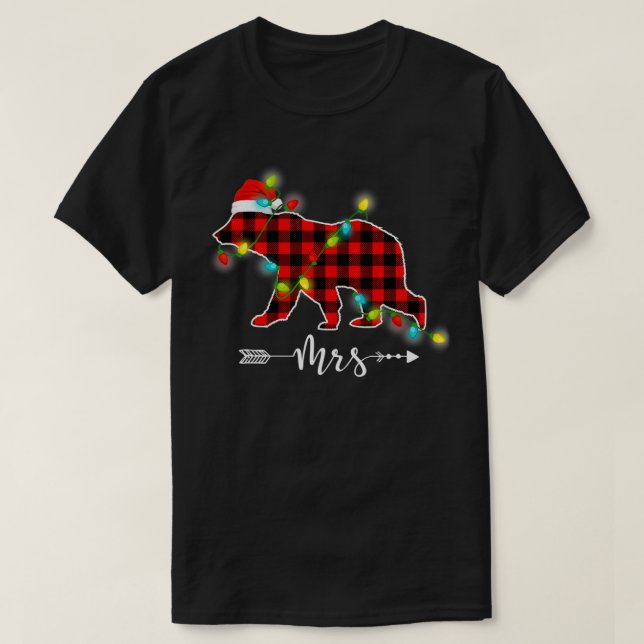 Camiseta Xadrez Vermelha SRA. Urso Natal Correspondendo Fam (Frente do Design)