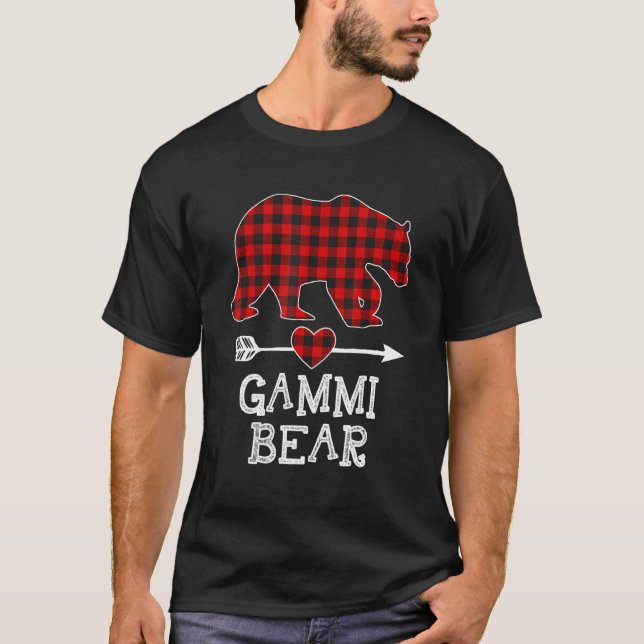 Camiseta Xadrez Vermelha Urso Gammi Correspondendo Família  (Frente)