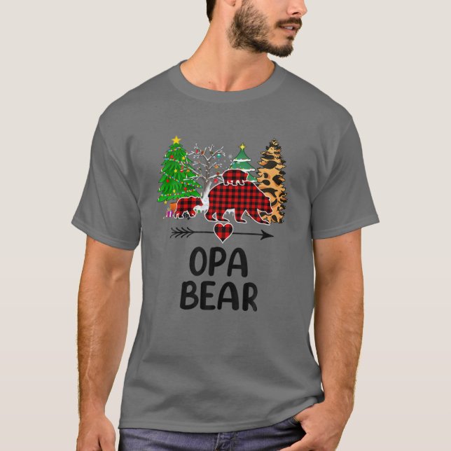 Camiseta Xadrez Vermelha Urso Opa Correspondente à Família  (Frente)