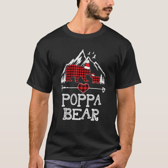 Camiseta Xadrez Vermelha Urso Poppa Correspondendo Família  (Frente)