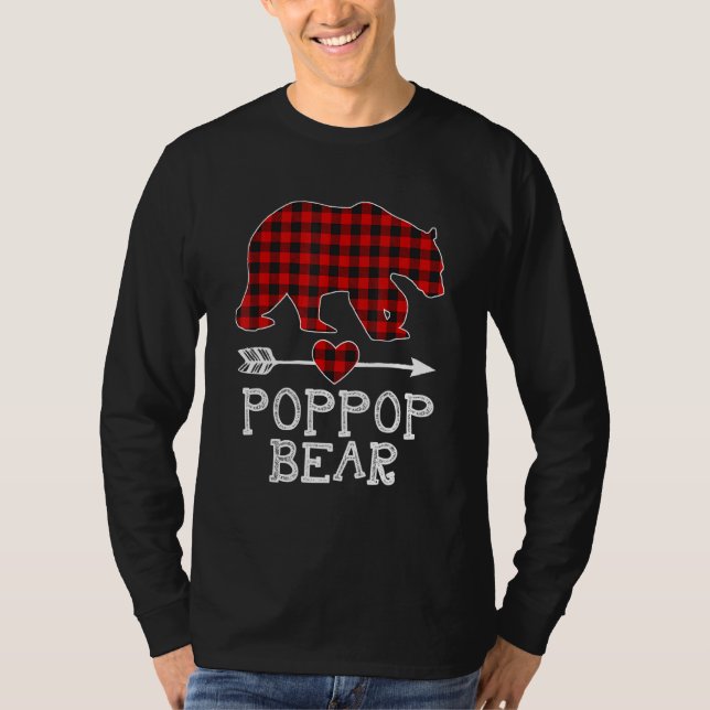 Camiseta Xadrez Vermelha Urso Poppop Correspondendo Família (Frente)