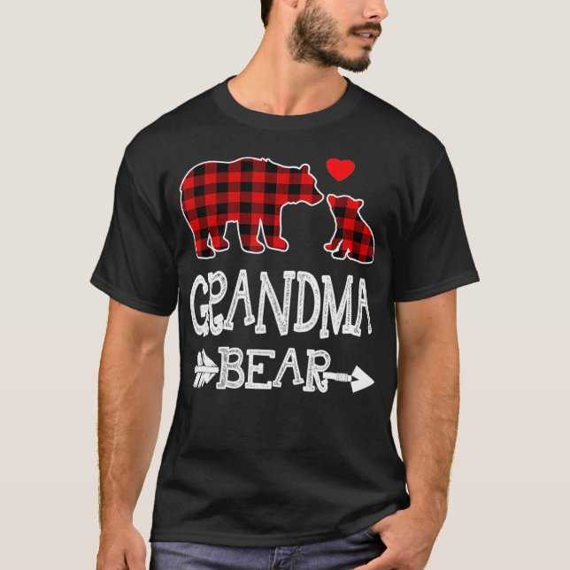 Camiseta Xadrez Vermelha Vovó Urso Natal Pajama Corresponde (Frente)