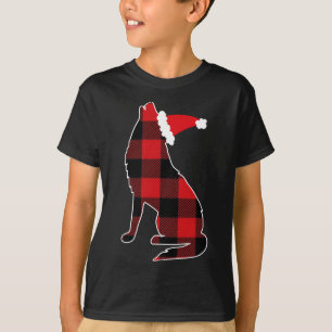 Camiseta Xadrez Vermelha Wolf Santa Hat Natal Pajama Wolf L