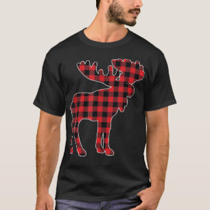 Camiseta Xadrez Vermelho Alce de Búfalo Natal Família Combi