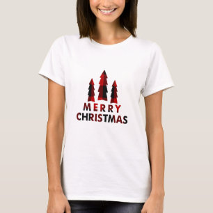 Camiseta Xadrez Vermelho Búfalo Árvores de Natal Feliz Nata