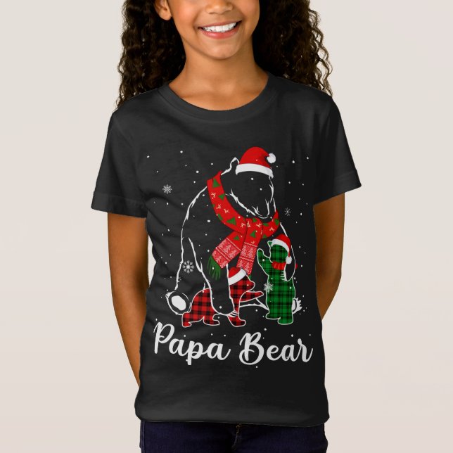 Camiseta Xadrez Vermelho Verde Engraçado Papá Urso Correspo (Frente)