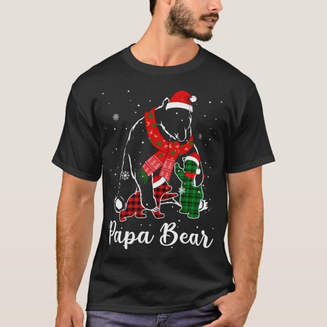 Camiseta Xadrez Vermelho Verde Engraçado Papá Urso Correspo (Frente)