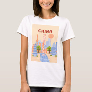 Camiseta Xangai China Retro Pastel Arte Viagem