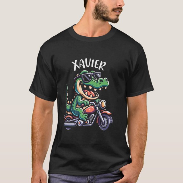 Camiseta Xavier Alligator Motorcycle Design para Boys Name  (Frente)