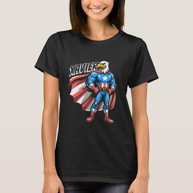 Camiseta Xavier USA Eagle, Herói Patriótico para Meninos (Frente)