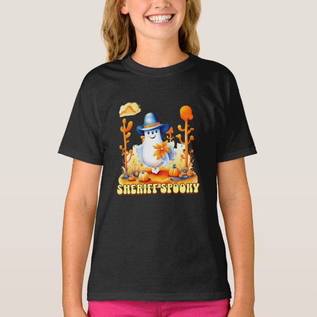Camiseta Xerife Spooky Cowboy Ghost Halloween (Frente)