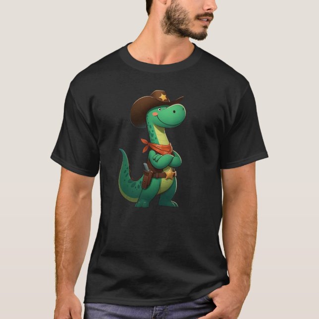 Camiseta Xerife/vaqueiro de dinossauro bonito (Frente)