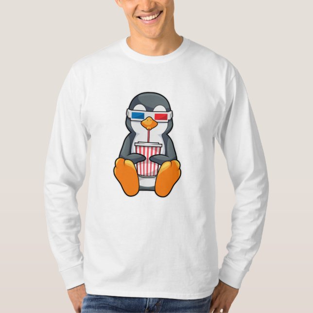 Camiseta Xícara de Bebendo dos Óculos de cinema pinguins (Frente)