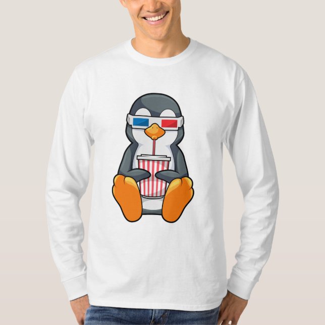 Camiseta Xícara de Bebendo dos Óculos de cinema pinguins (Frente)