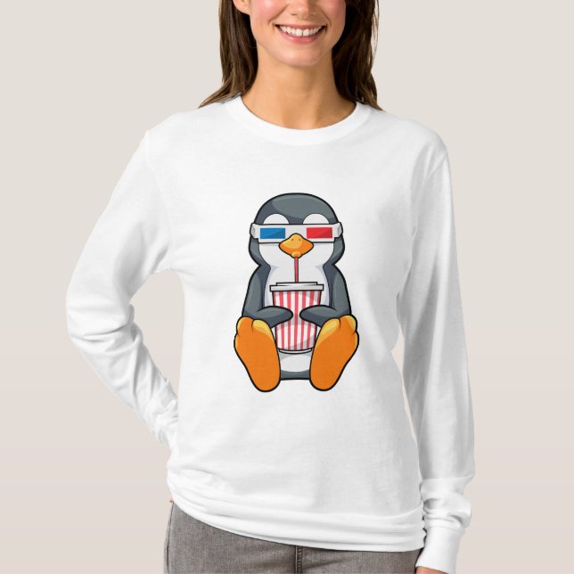 Camiseta Xícara de Bebendo dos Óculos de cinema pinguins (Frente)