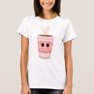Camiseta Xícara de café adorável com olhos brilhantes