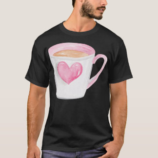 Camiseta Xícara de café com coração rosa