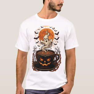 Camiseta Xícara de Café de Abóbora de Halloween Fantasma Lu