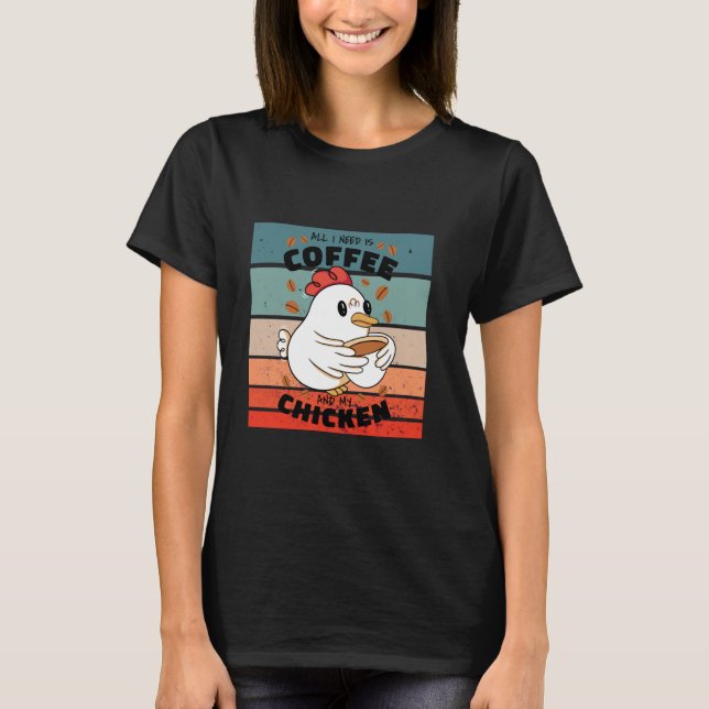Camiseta Xícara de café de frango fofo flutuando grãos de c (Frente)
