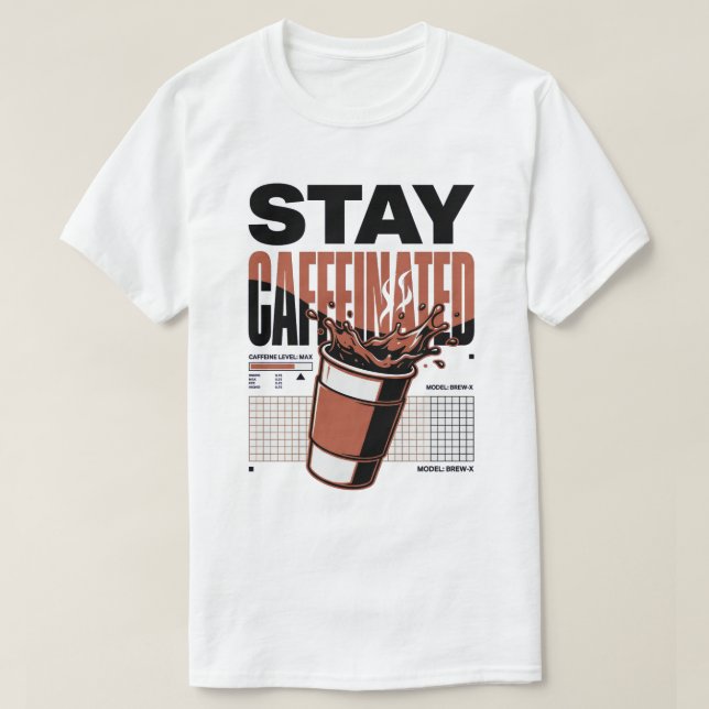 Camiseta Xícara de Café Neon Punk Stay Caffeinated (Frente do Design)