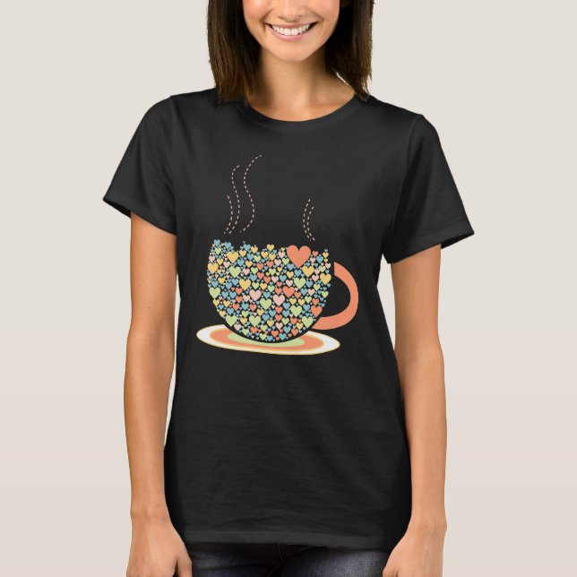 Camiseta Xícara De Café Tea Amantes Do Coração Barista Desi (Frente)