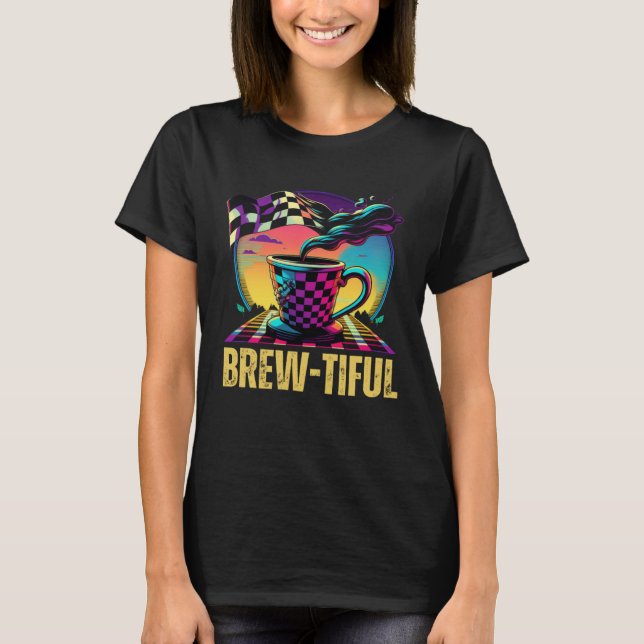 Camiseta Xícara De Café Tiful Cores Vibrantes Café Retro (Frente)