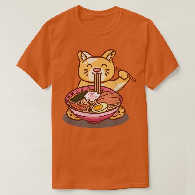 Camiseta Xícara de gatos-ramen comendo macarrão novidade en (Frente do Design)